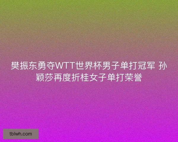 樊振东勇夺WTT世界杯男子单打冠军 孙颖莎再度折桂女子单打荣誉