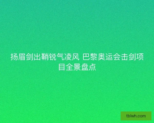 扬眉剑出鞘锐气凌风 巴黎奥运会击剑项目全景盘点