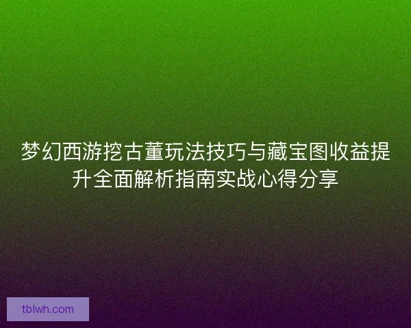 梦幻西游挖古董玩法技巧与藏宝图收益提升全面解析指南实战心得分享